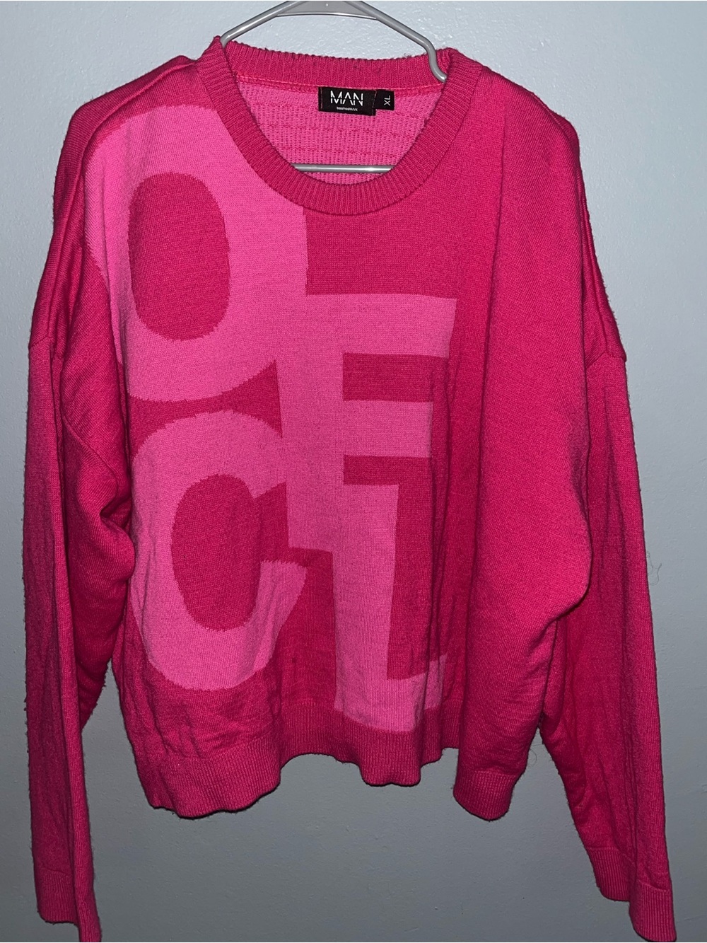 Boohoo Hot Pink Graphic Crewneck Sweater